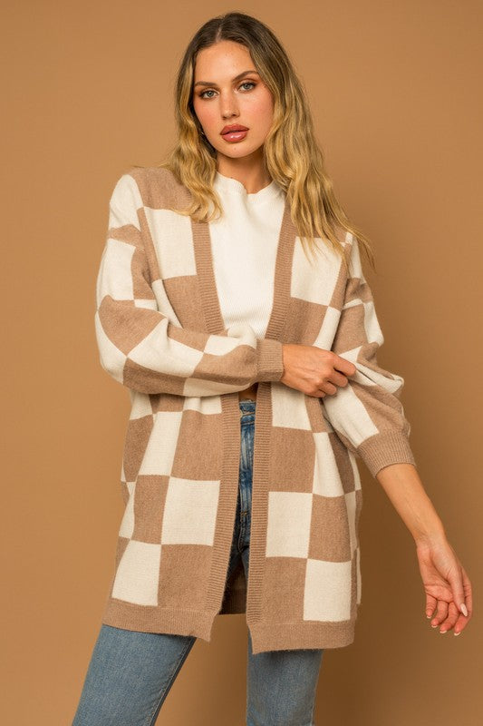 Checker Graphic Sweater Cardigan - 0