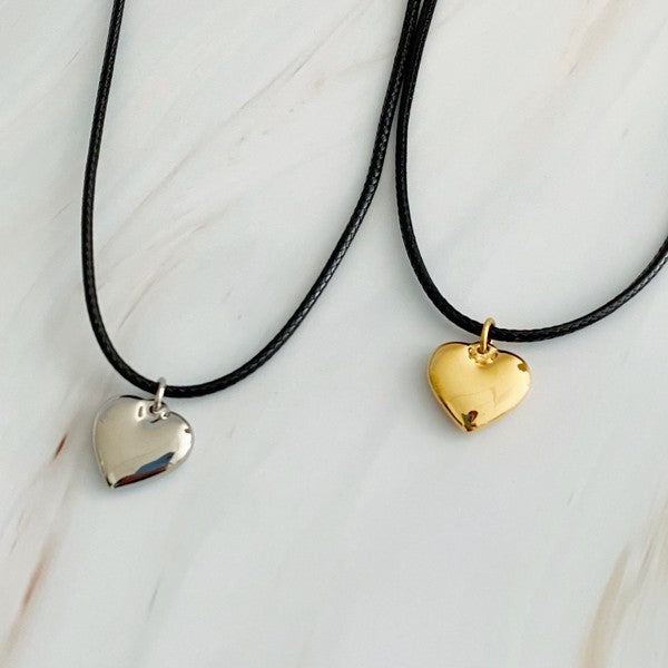 Black Cord Heart Drop Necklace - 0