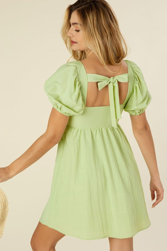 Tie back dress with puff sleeves - 0