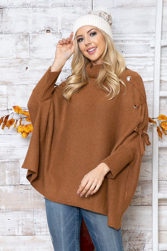 TIED TO YOU PONCHO SWEATER IN Rust