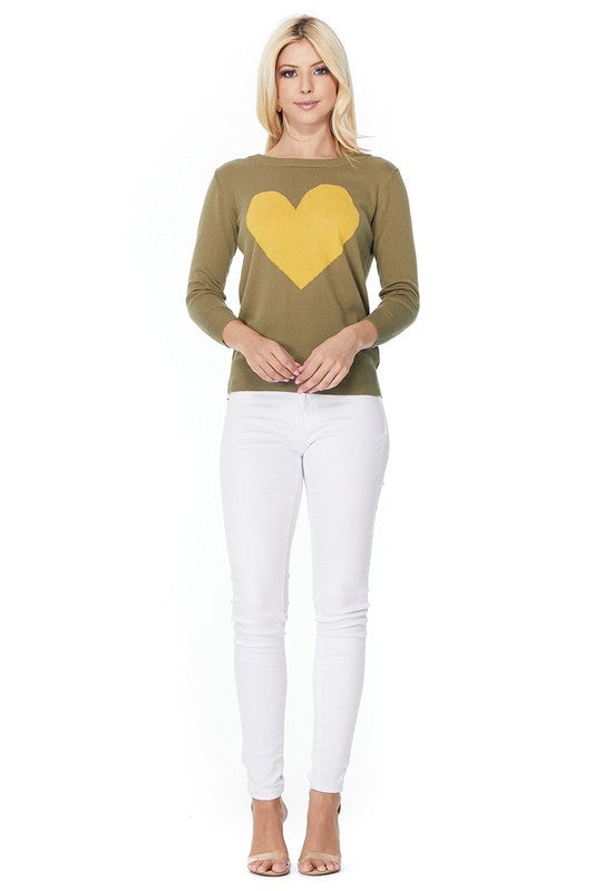 S/S Love Heart Crew-neck  12GG Pullover Sweater