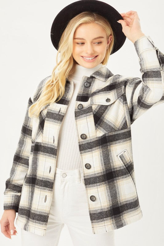 Plaid Button Up Jacket with Sherpa Lining-6