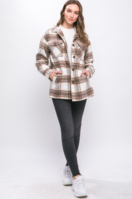 Plaid Button Up Jacket with Sherpa Lining-5