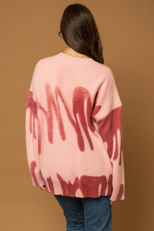 Long Sleeve Spray Print Sweater-10