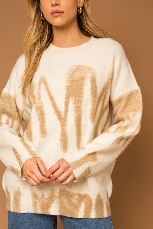 Long Sleeve Spray Print Sweater-6