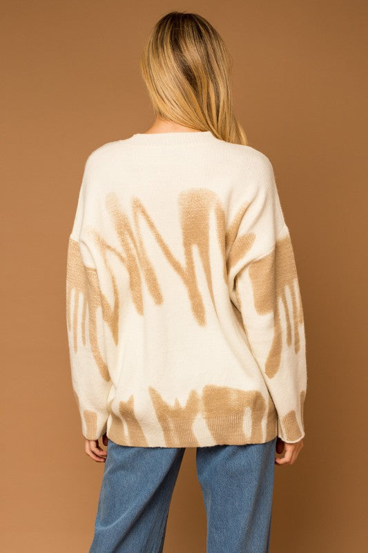 Long Sleeve Spray Print Sweater-3