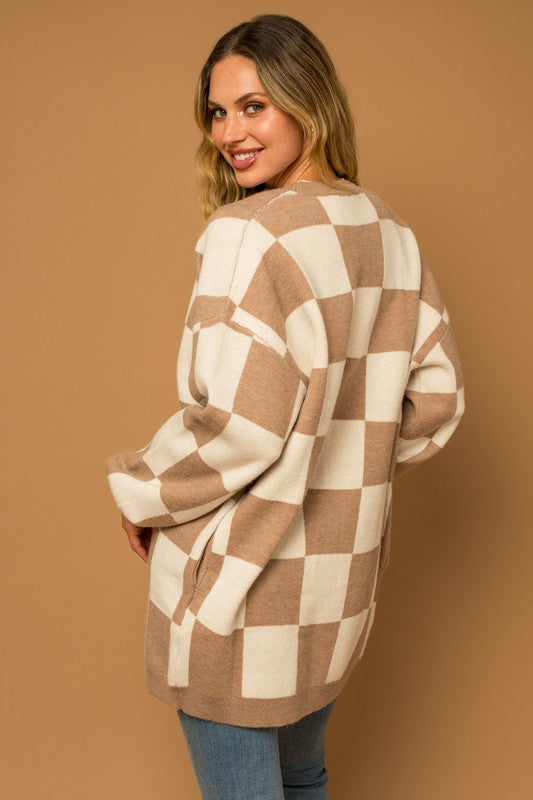Checker Graphic Sweater Cardigan-6
