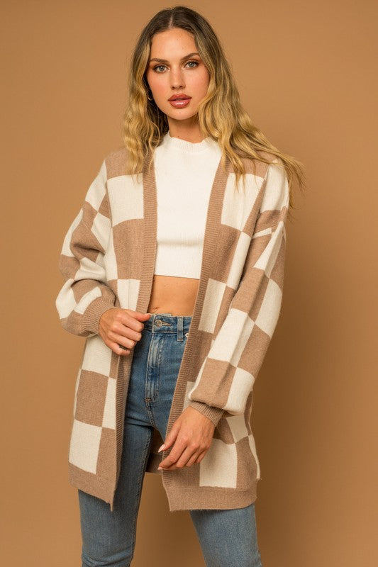 Checker Graphic Sweater Cardigan-3