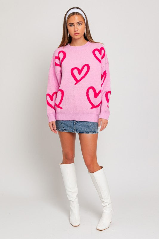 Long Sleeve Round Neck Heart Printed Sweater-6