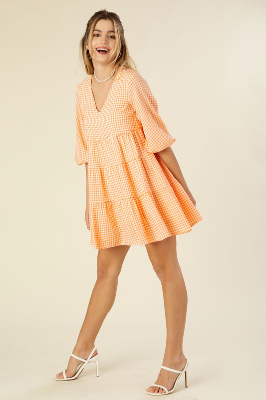 Gingham checked tiered dress-1