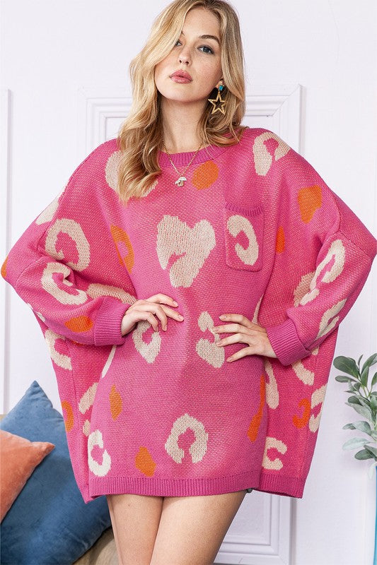 Pink Leopard dolman sleeve oversized sweater-3