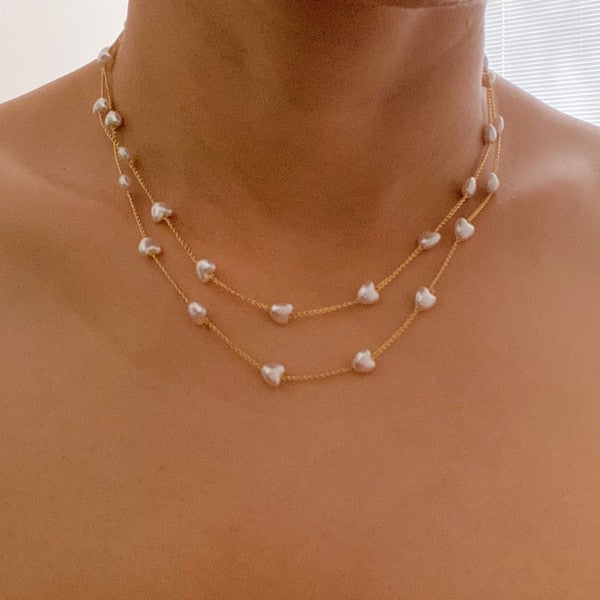Pearl Heart Long Chain Necklace-4