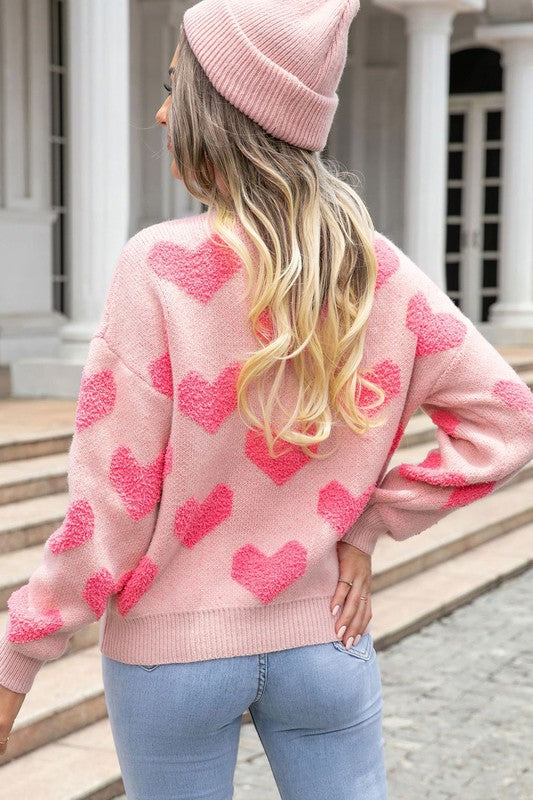 Fuzzy heart pink knit sweater Valentine-3