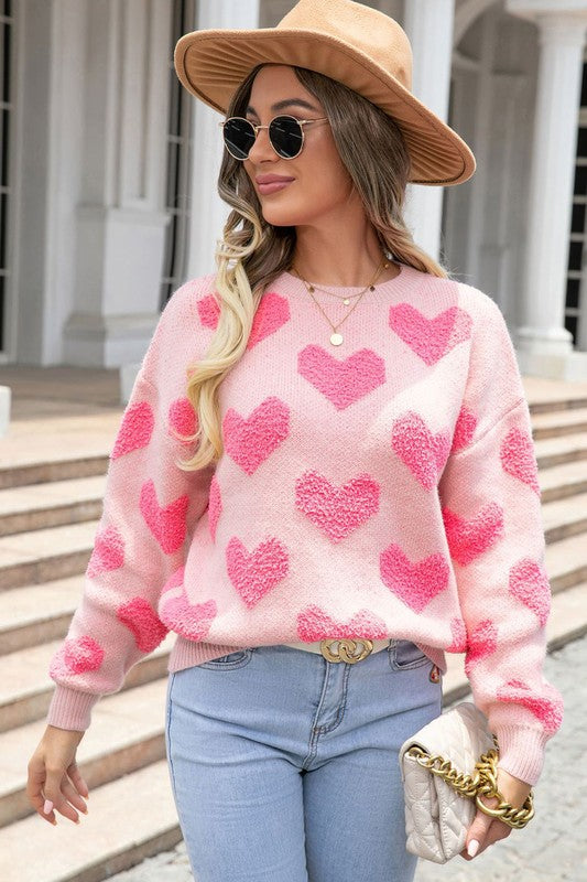 Fuzzy heart pink knit sweater Valentine-5
