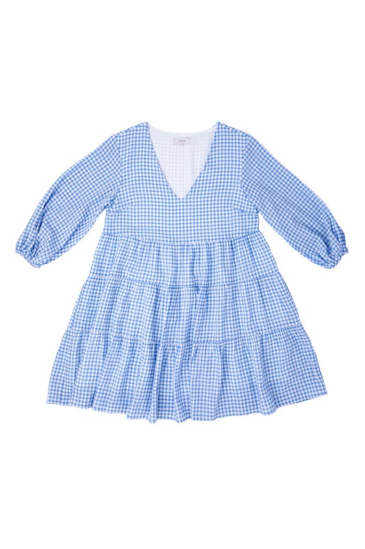 Gingham checked tiered dress-18