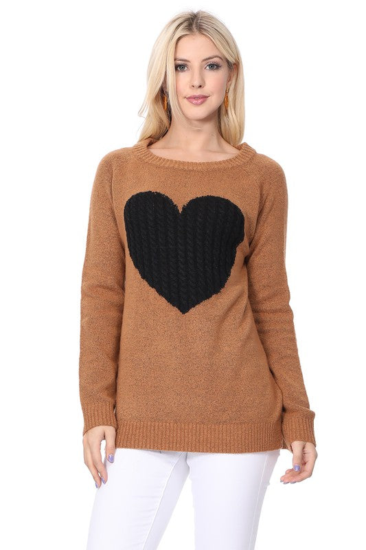 Cozy Heart Jacquard Round Neck Pullover Sweater - 0