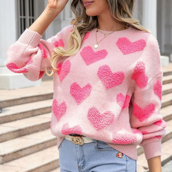 Fuzzy heart pink knit sweater Valentine-1