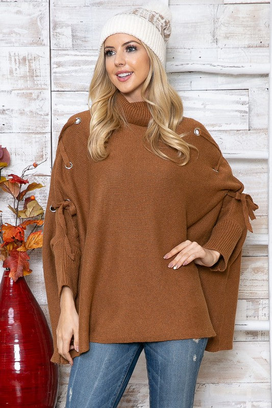 TIED TO YOU PONCHO SWEATER IN Rust - 0